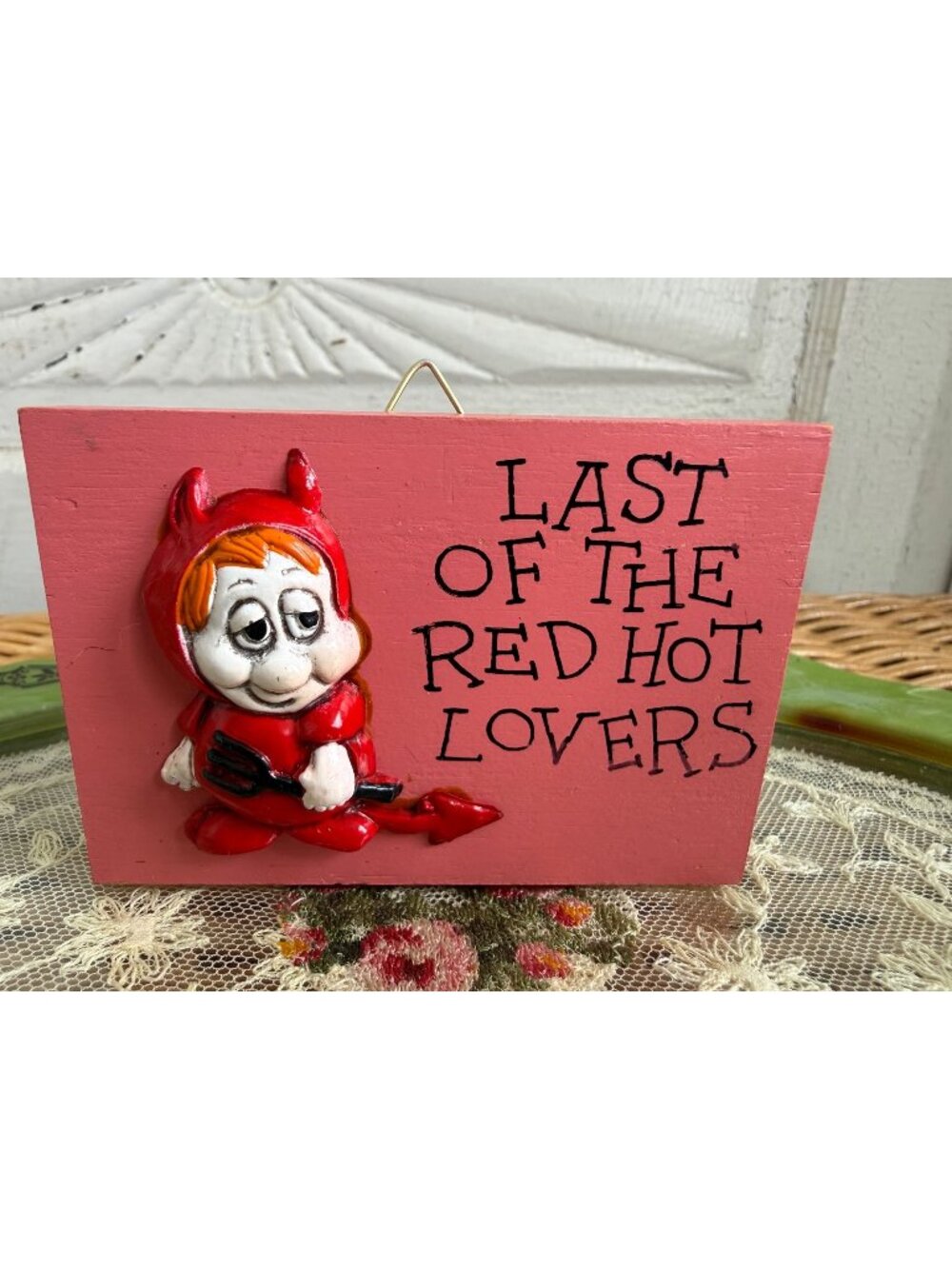 VIntage 1975 Wood Plaque Wallace Berrie  Devil "Last of the Red Hot Lovers"